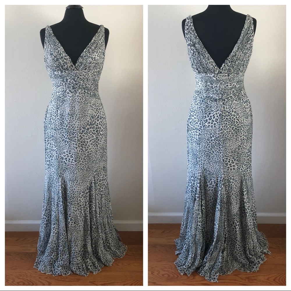 PRONOVIAS | Almendro Animal Print Mermaid Grecian Silk Gown Sz 12